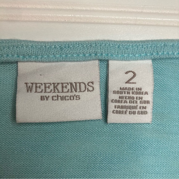 Weekends by Chico's Size 2 Scoop Neck Pullover Top Light Aqua Relaxed Fit Shirt - Picture 11 of 11